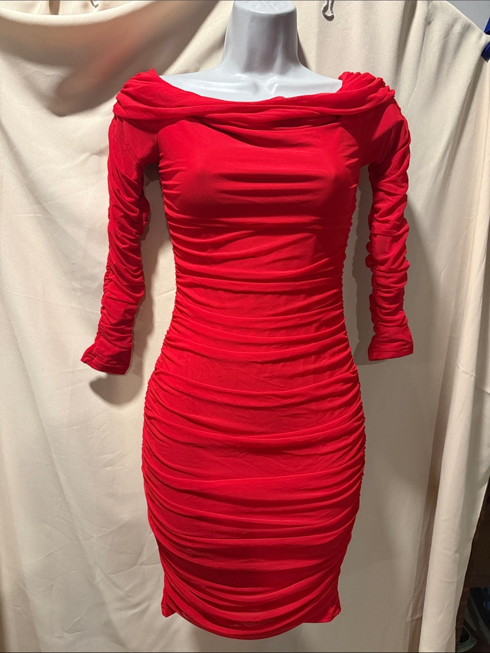 Red Ruched Off-Shoulder Bodycon Dress